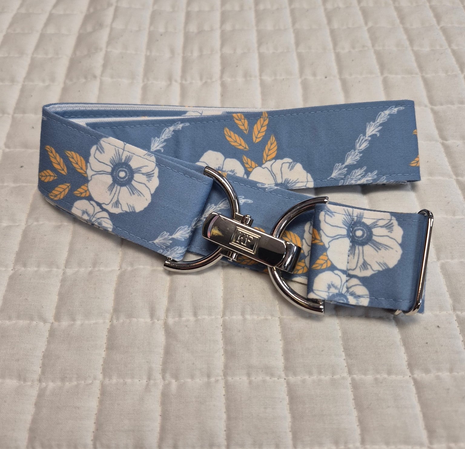 KF Clothing Smokey Blue Flowers Ribbon Belt 1.5"