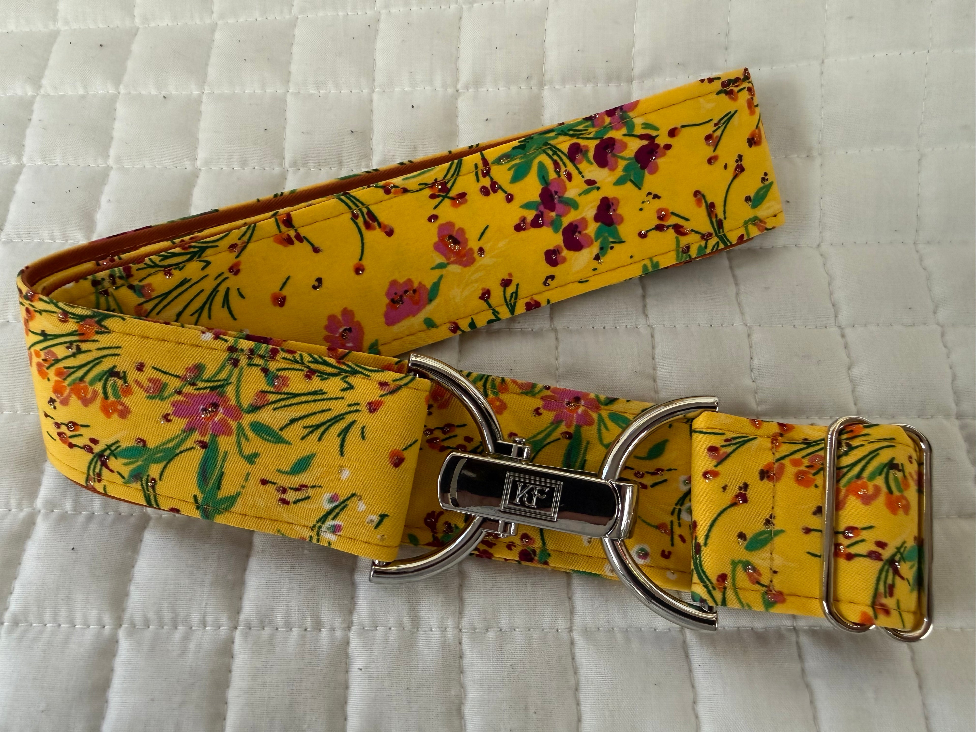 KF Clothing Yellow w Flowers Ribbon Belt 1.5"