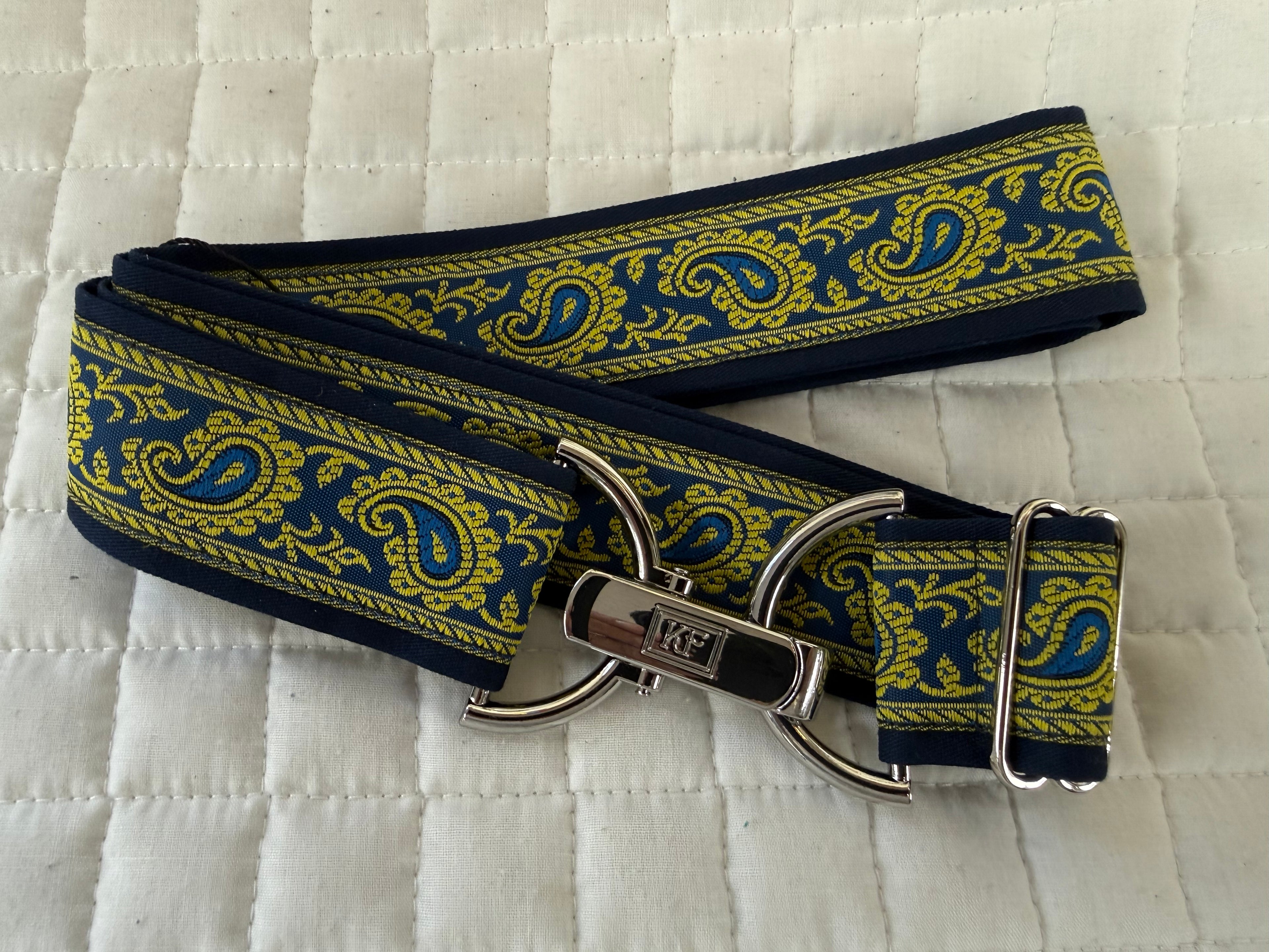 KF Clothing Navy Yellow Paisley Ribbon Belt 1.5"