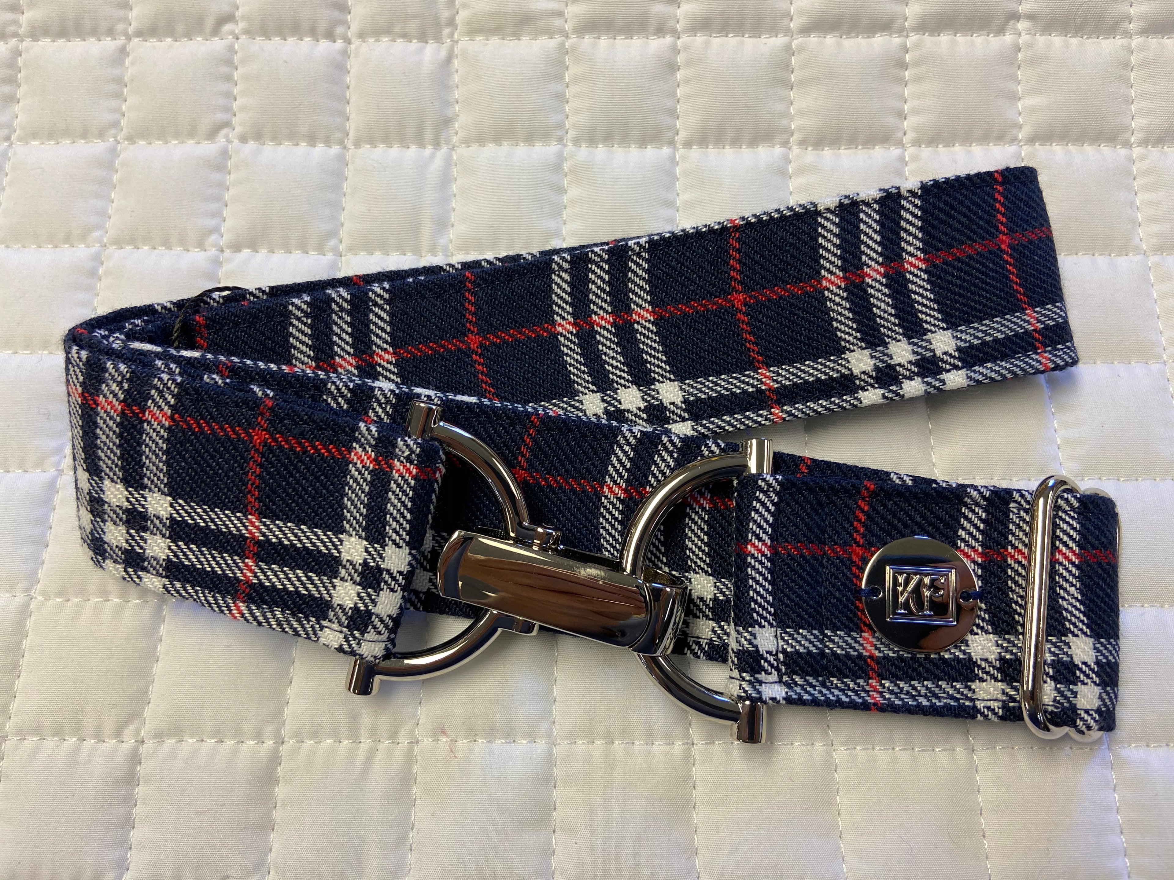 KF Clothing Navy Tartan Plaid Ribbon Belt 1.5"