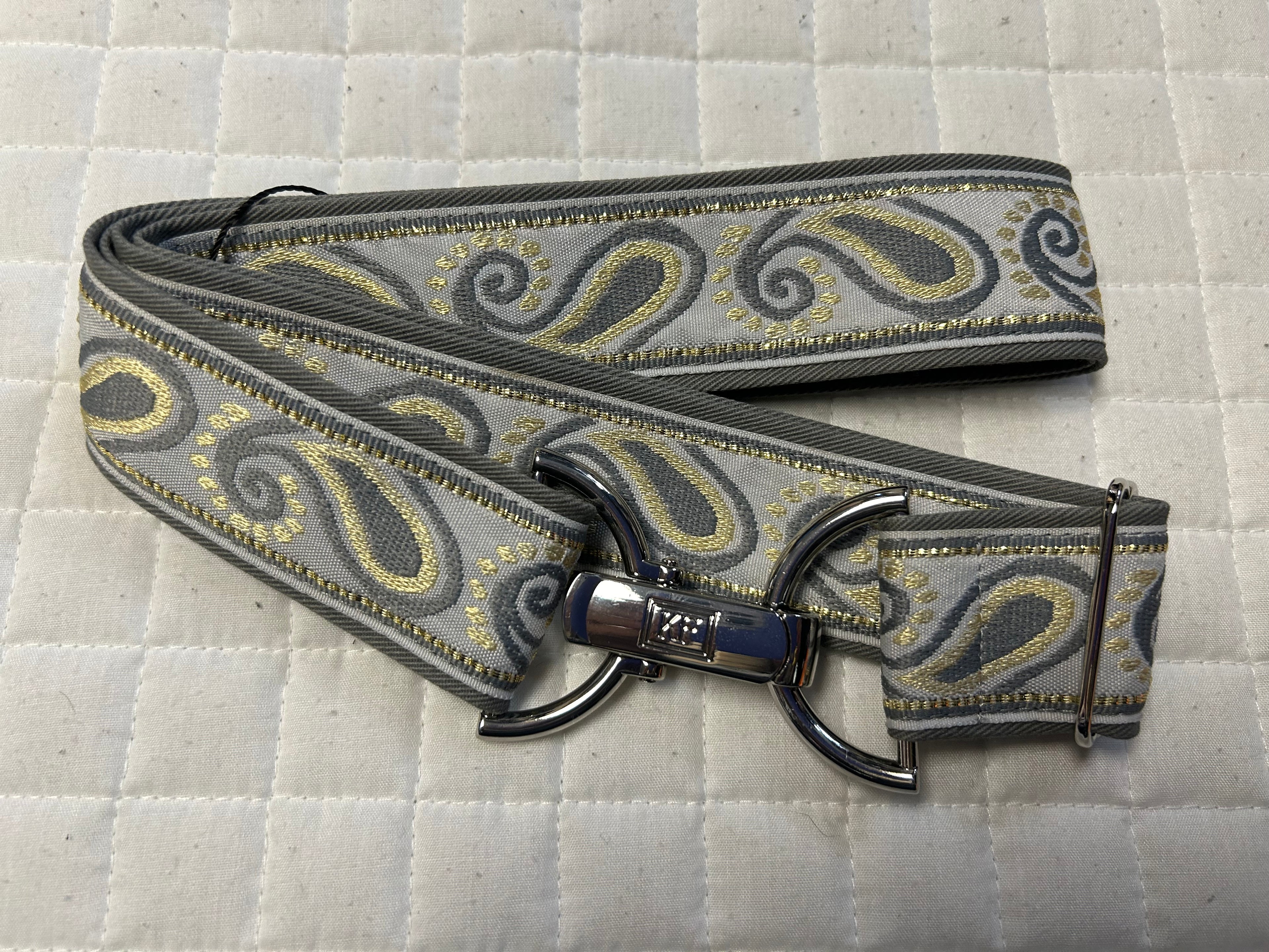 KF Clothing Grey / Gold Paisley Ribbon Belt 1.5"