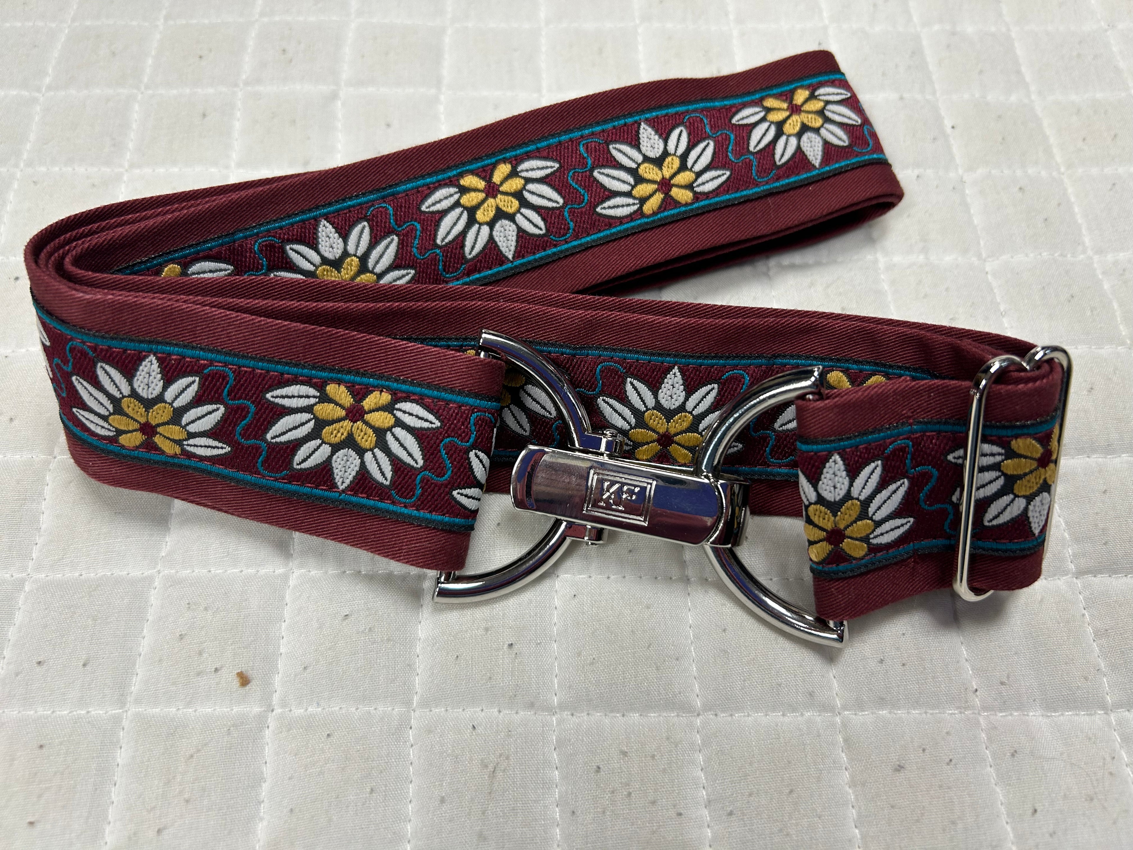 KF Clothing Burgundy Daisy Ribbon Belt 1.5"
