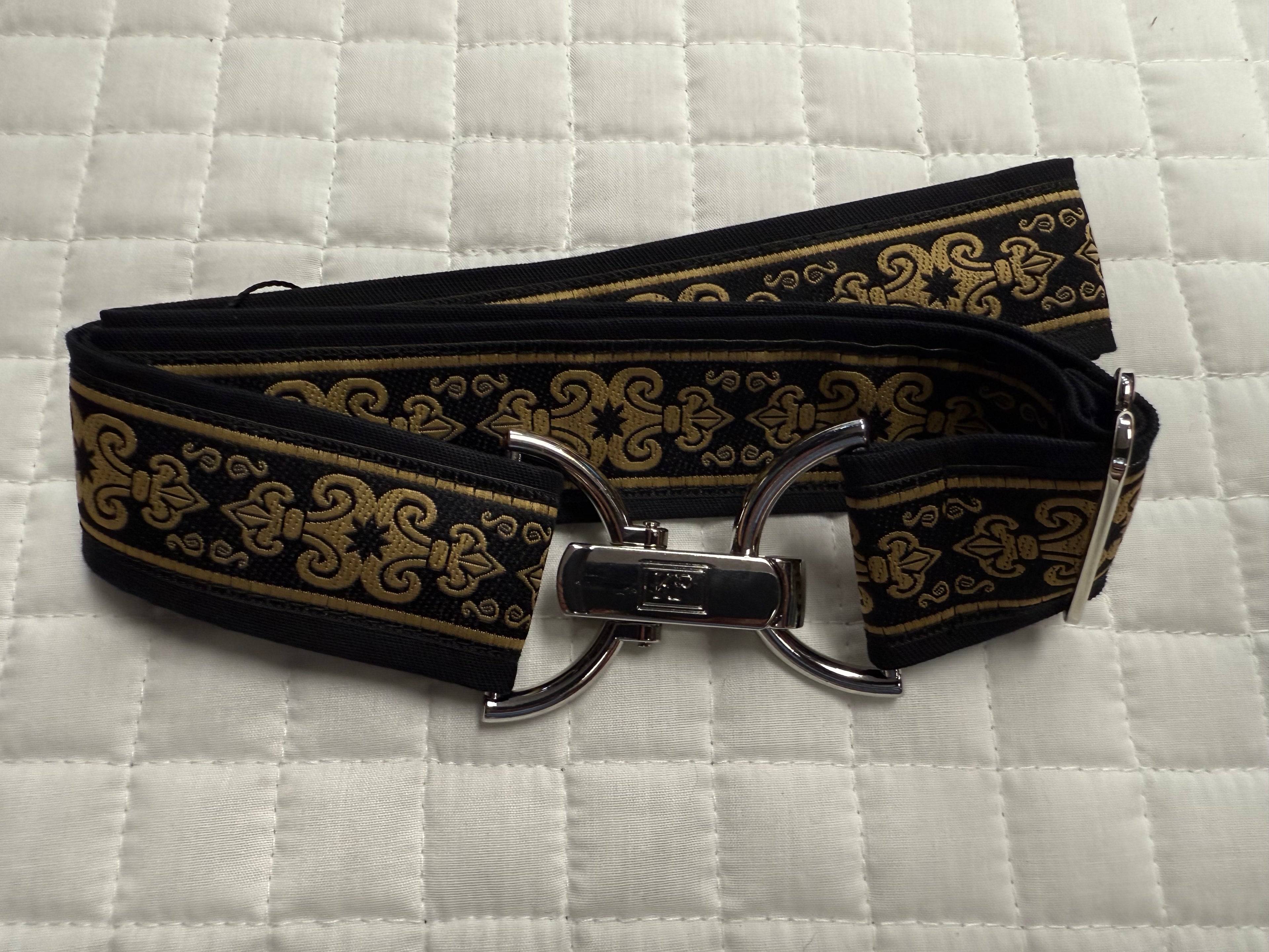 KF Clothing Black Fleur de Lis Ribbon Belt 1.5"