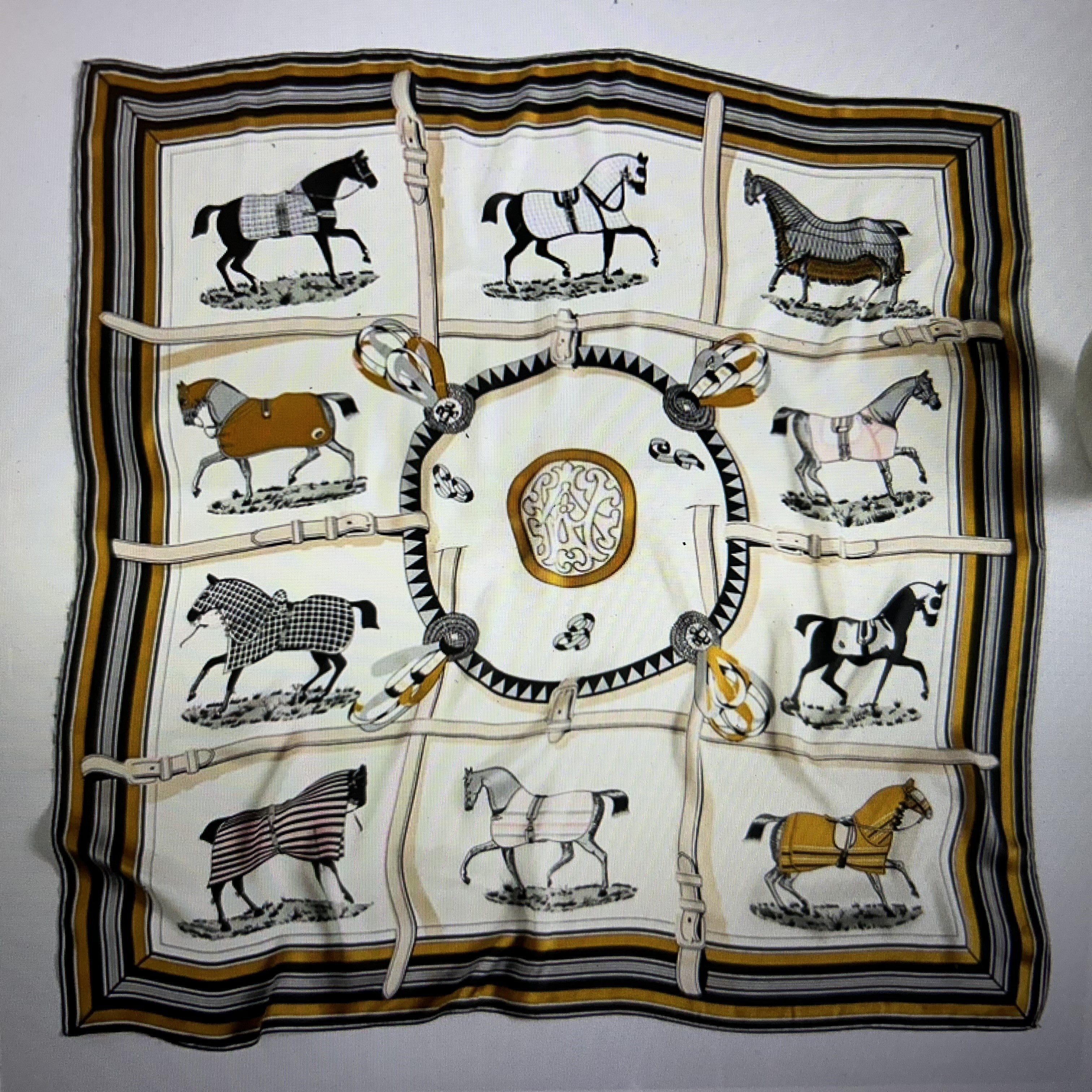Horses In Blankets Medallion Satin Scarf