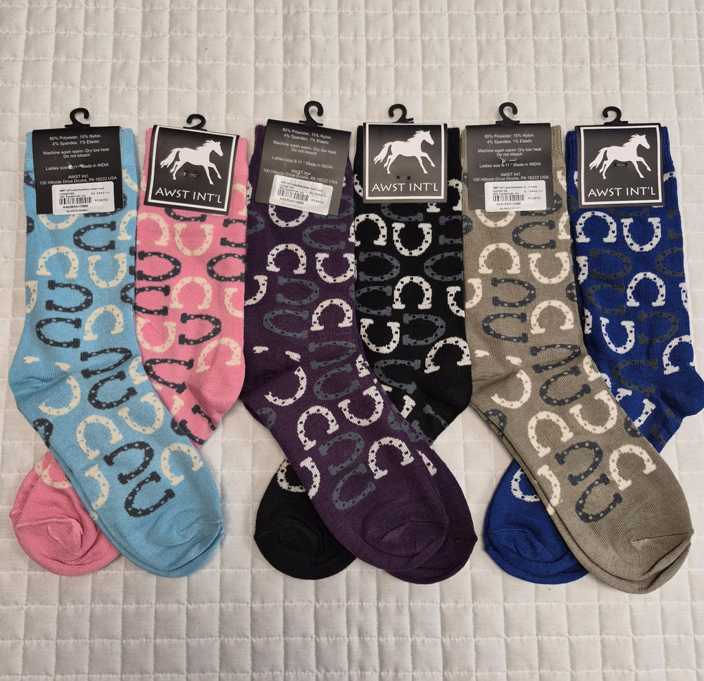 Ladies Lucky Horse Shoes Crew Socks