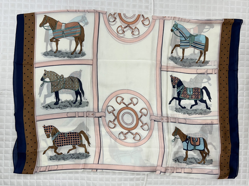 100 % Silk Scarf Horses in Blankets