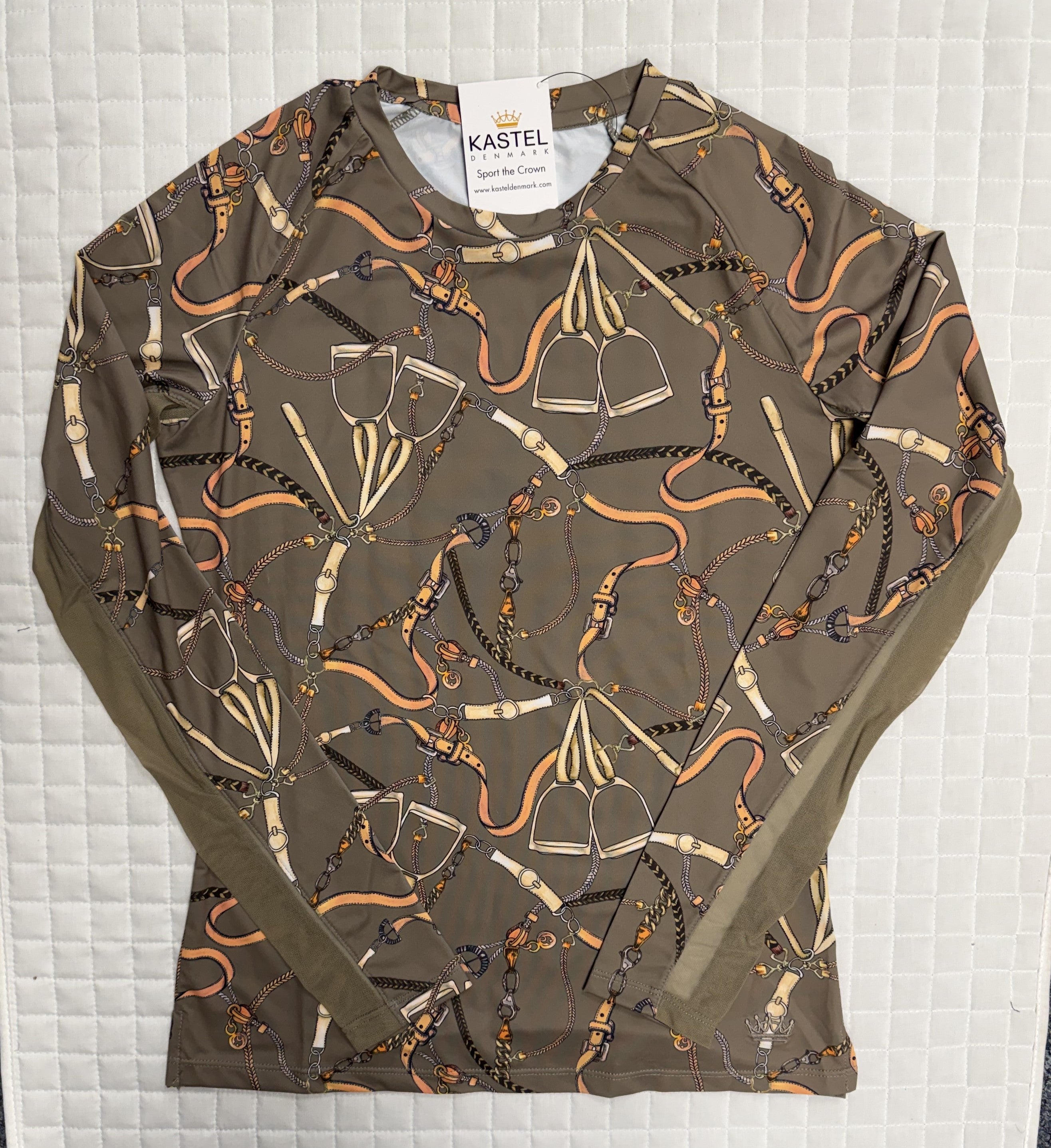 Kastel Ladies Taupe Belts Long Sleeve Crewneck Shirt