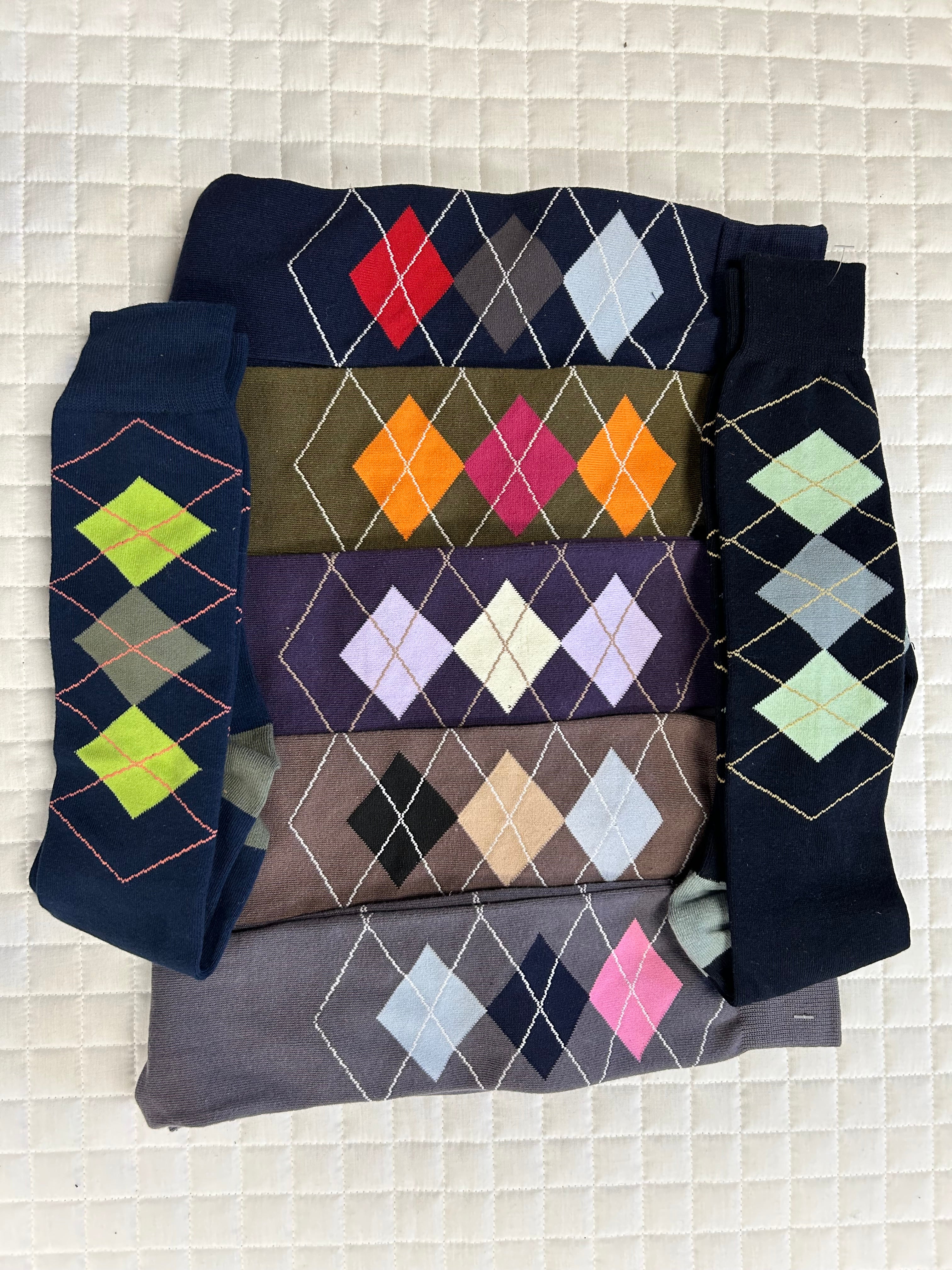 Argyle Cotton Knee High Socks
