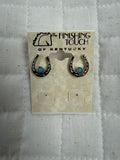 Silver Horseshoe w Blue Stone Earrings
