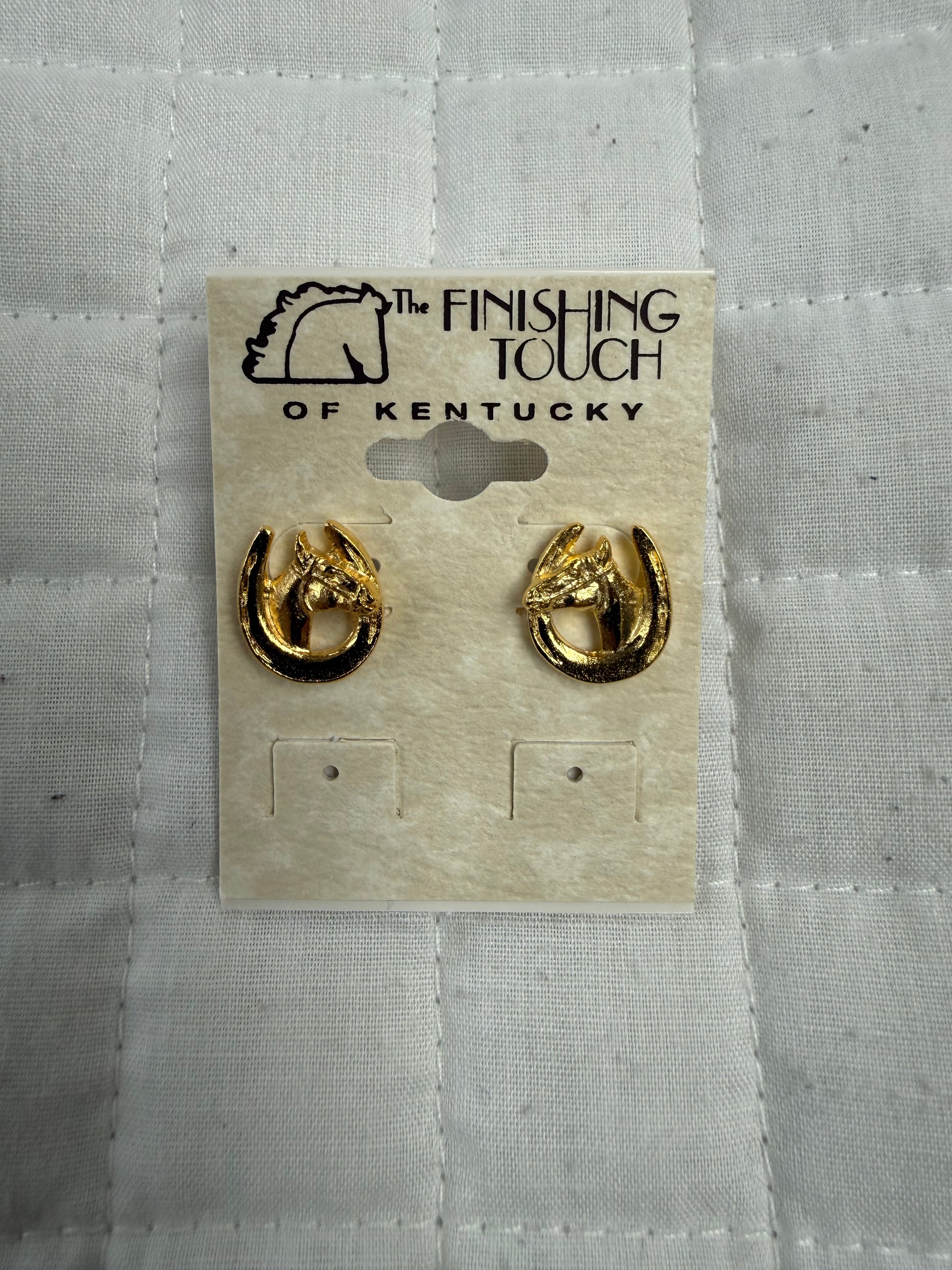 Gold Horseshoe With Horsehead Earrings