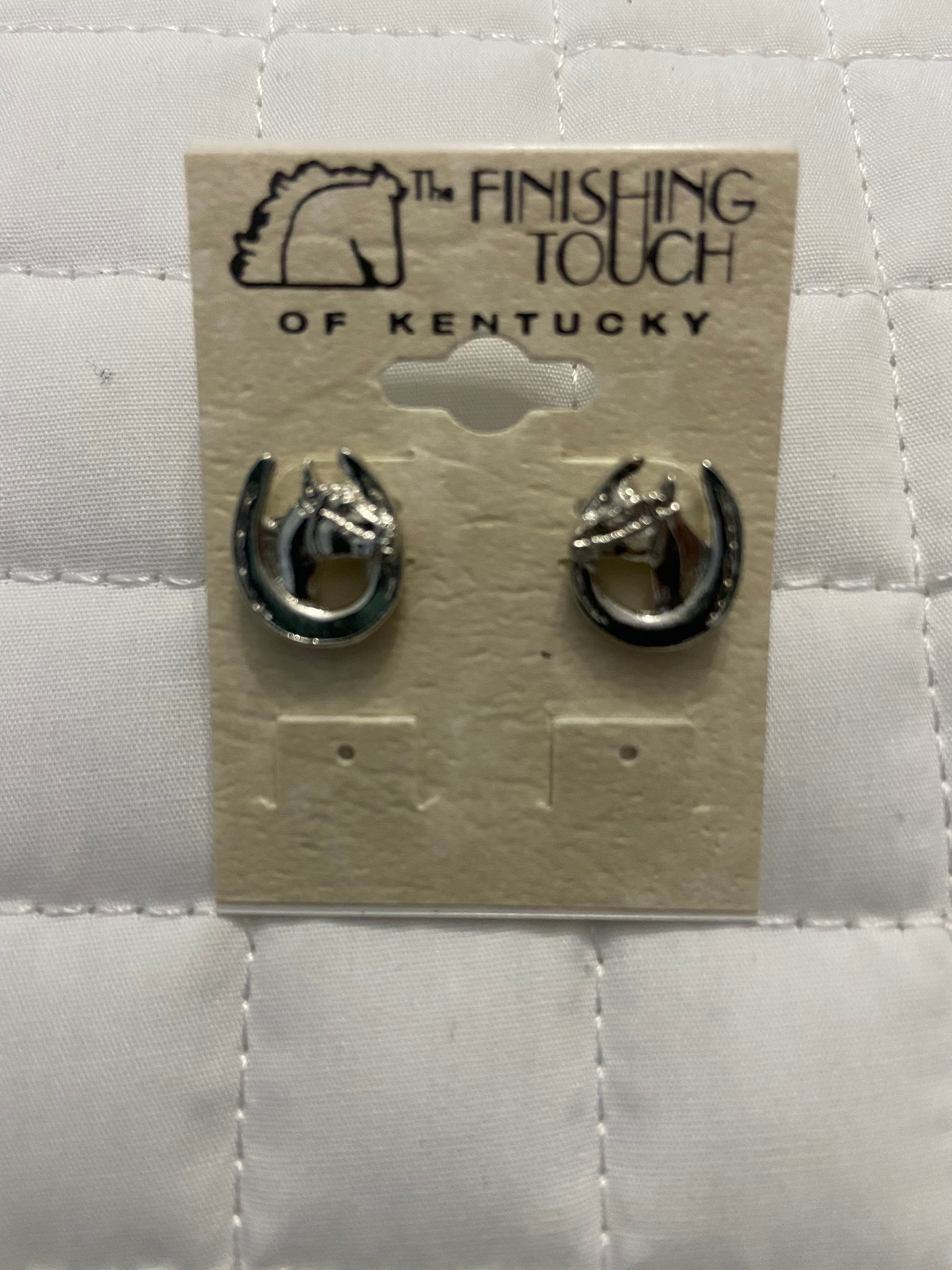 Silver Horseshoe Earrings With Horsehead