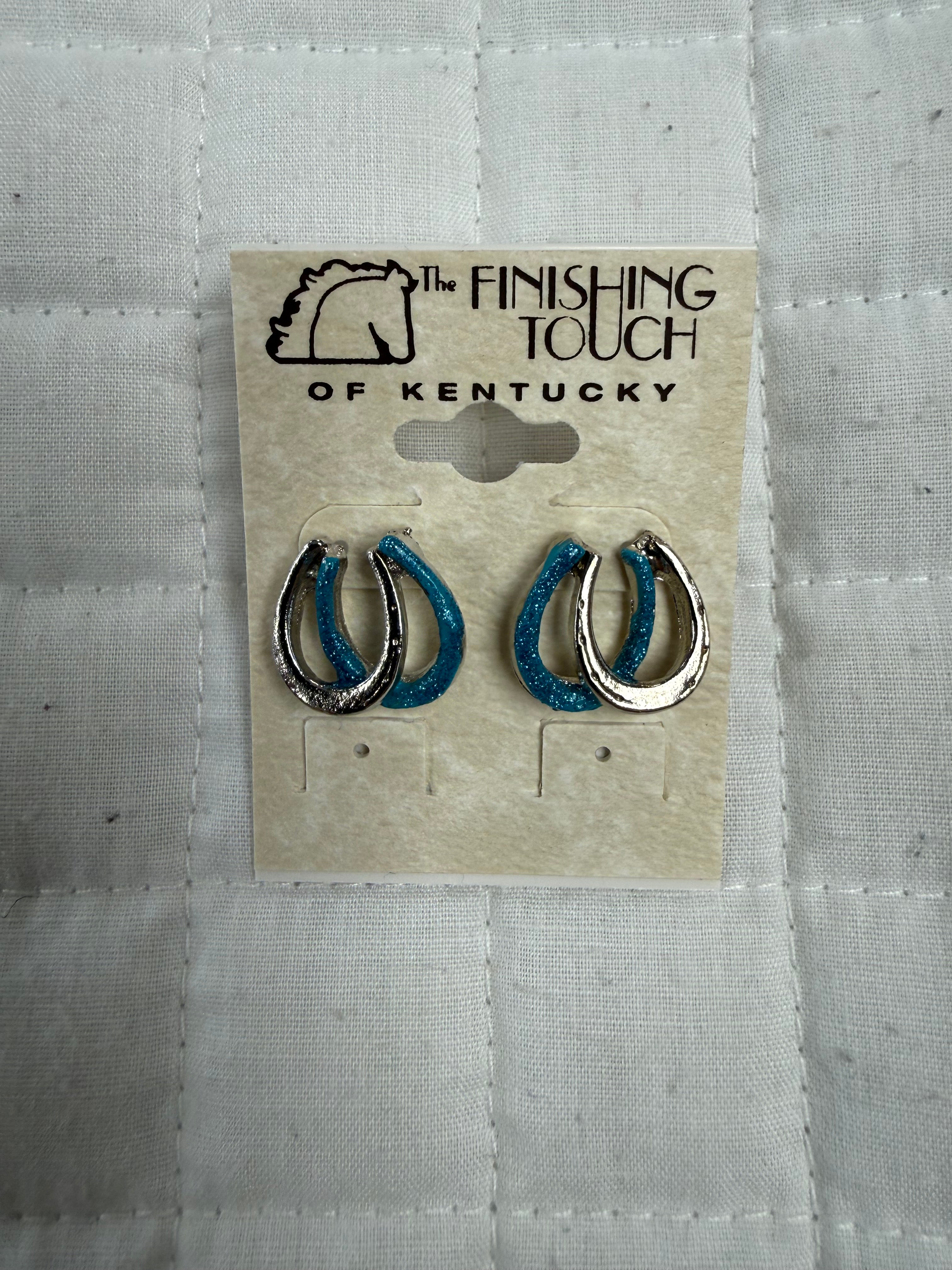 Silver Double Horseshoe Turquoise Stone Earrings