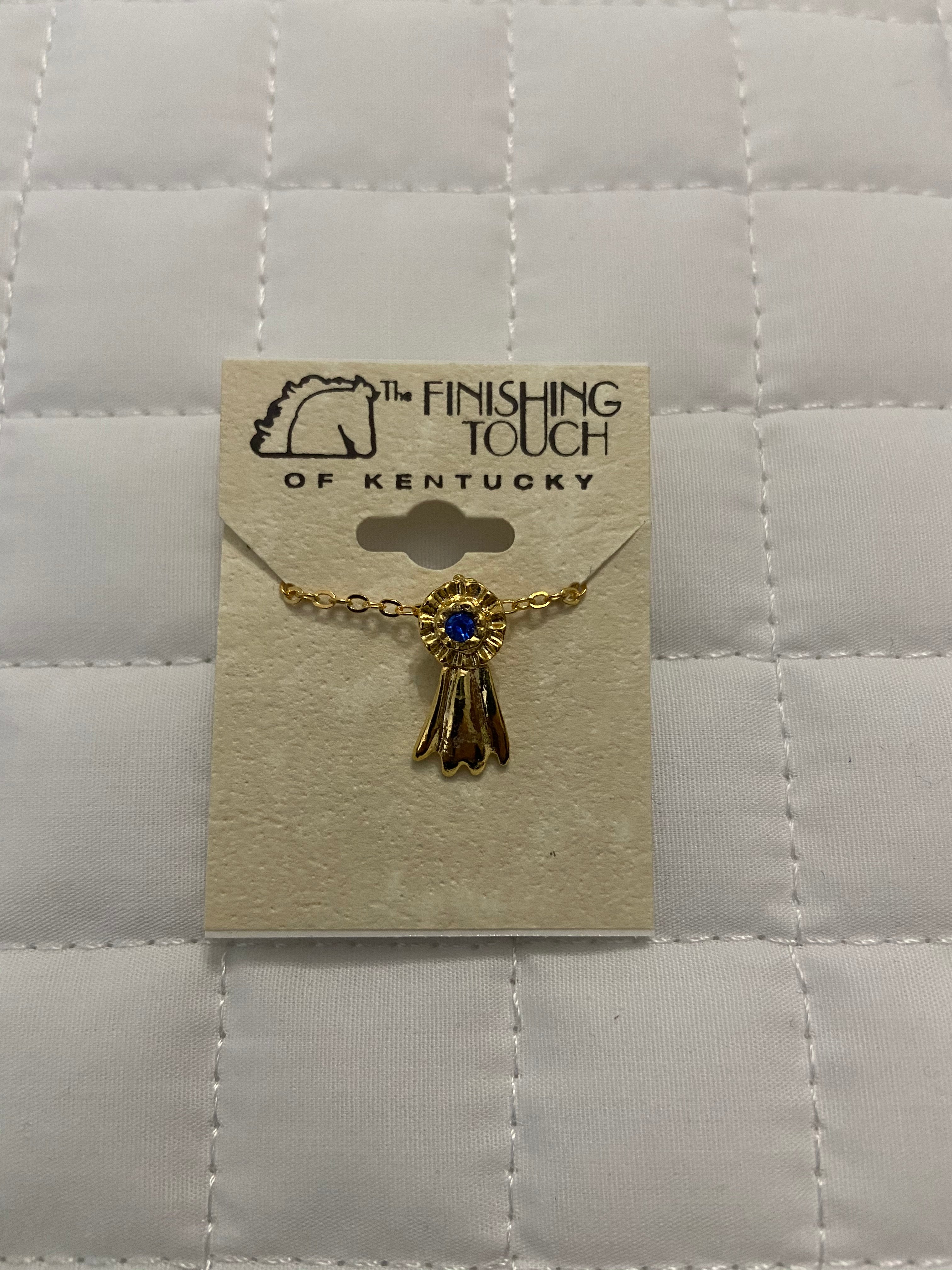 Gold Blue Ribbon Necklace