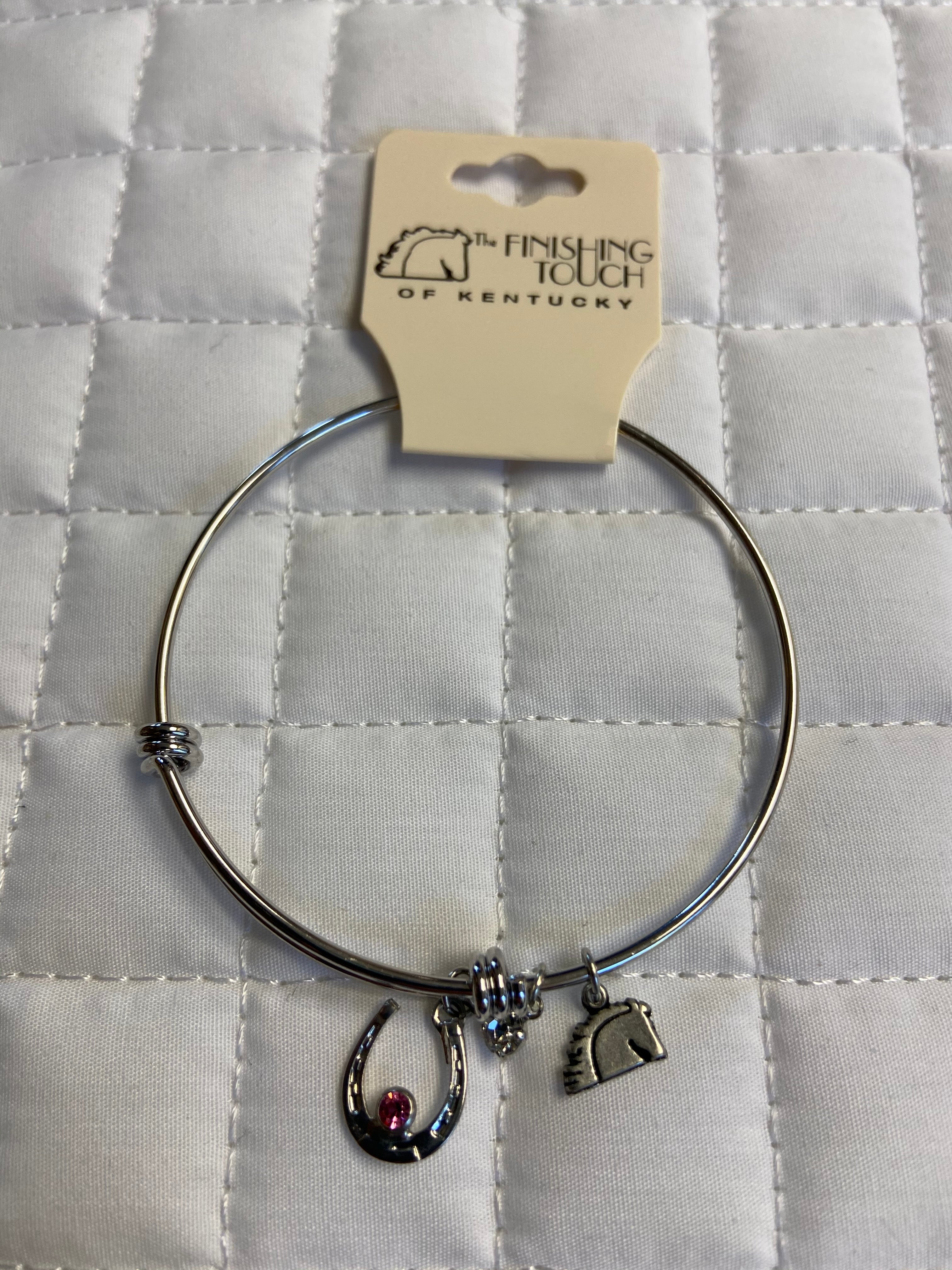 Silver Horseshoe w Pink Bangle Bracelet