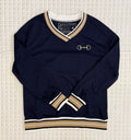 Anne Varsity Contrast Striped Trim V Neck Sweatshirt