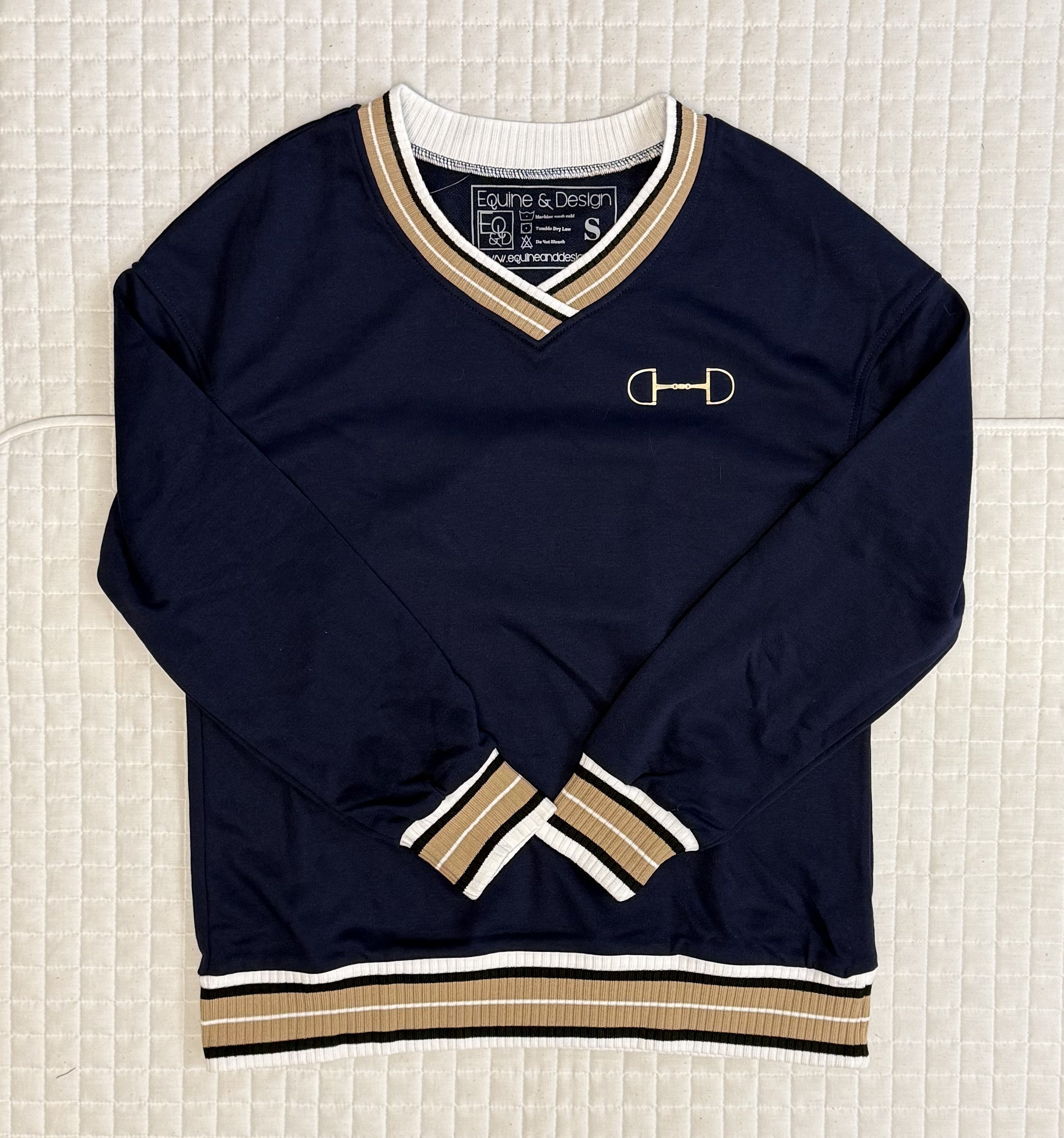 Anne Varsity Contrast Striped Trim V Neck Sweatshirt