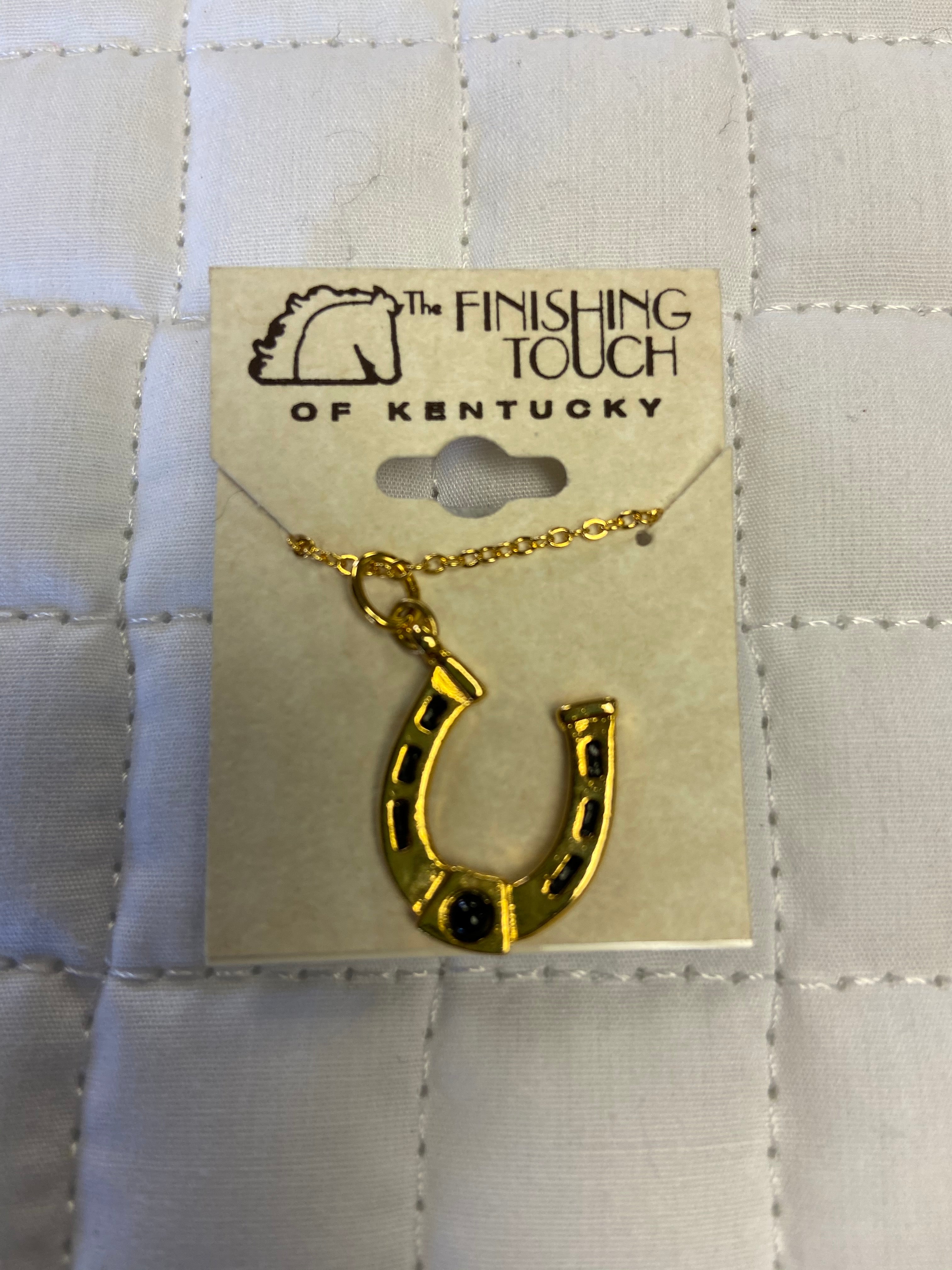 Gold Horseshoe w Onyx Necklace