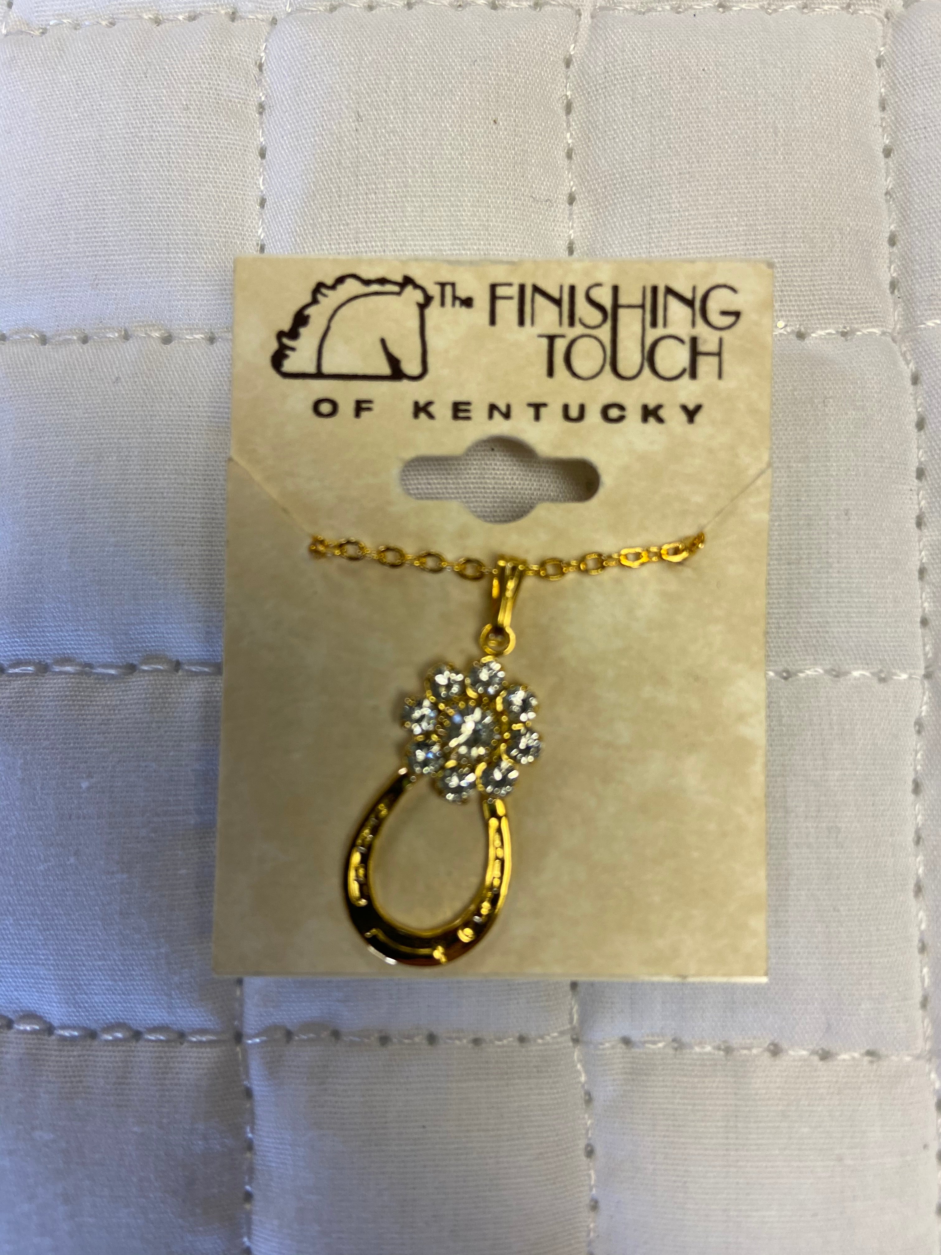Gold Horseshoe w Flower Necklace